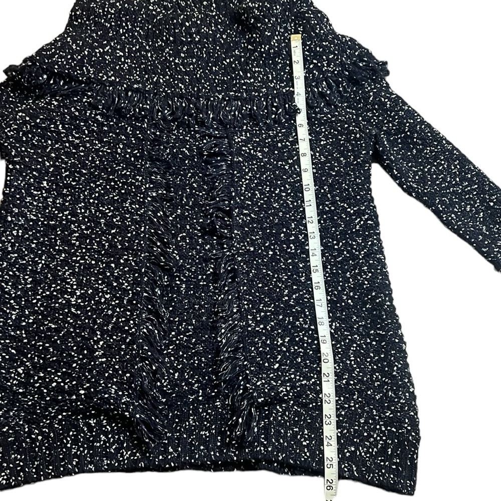 EUC POL by Anthropologie Cotton Blend Navy Blue Cowlneck Fringe Sweater Medium - Picture 9 of 9